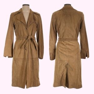 Punto 100% Suede Leather Trench Coat Tan Coffee